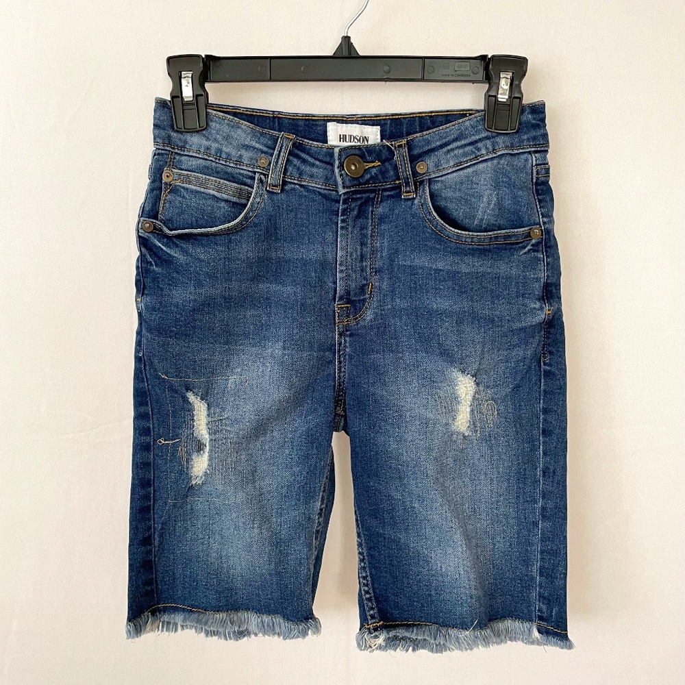 HUDSON Girls Size 10 Distressed Bermuda Denim Jean Shorts